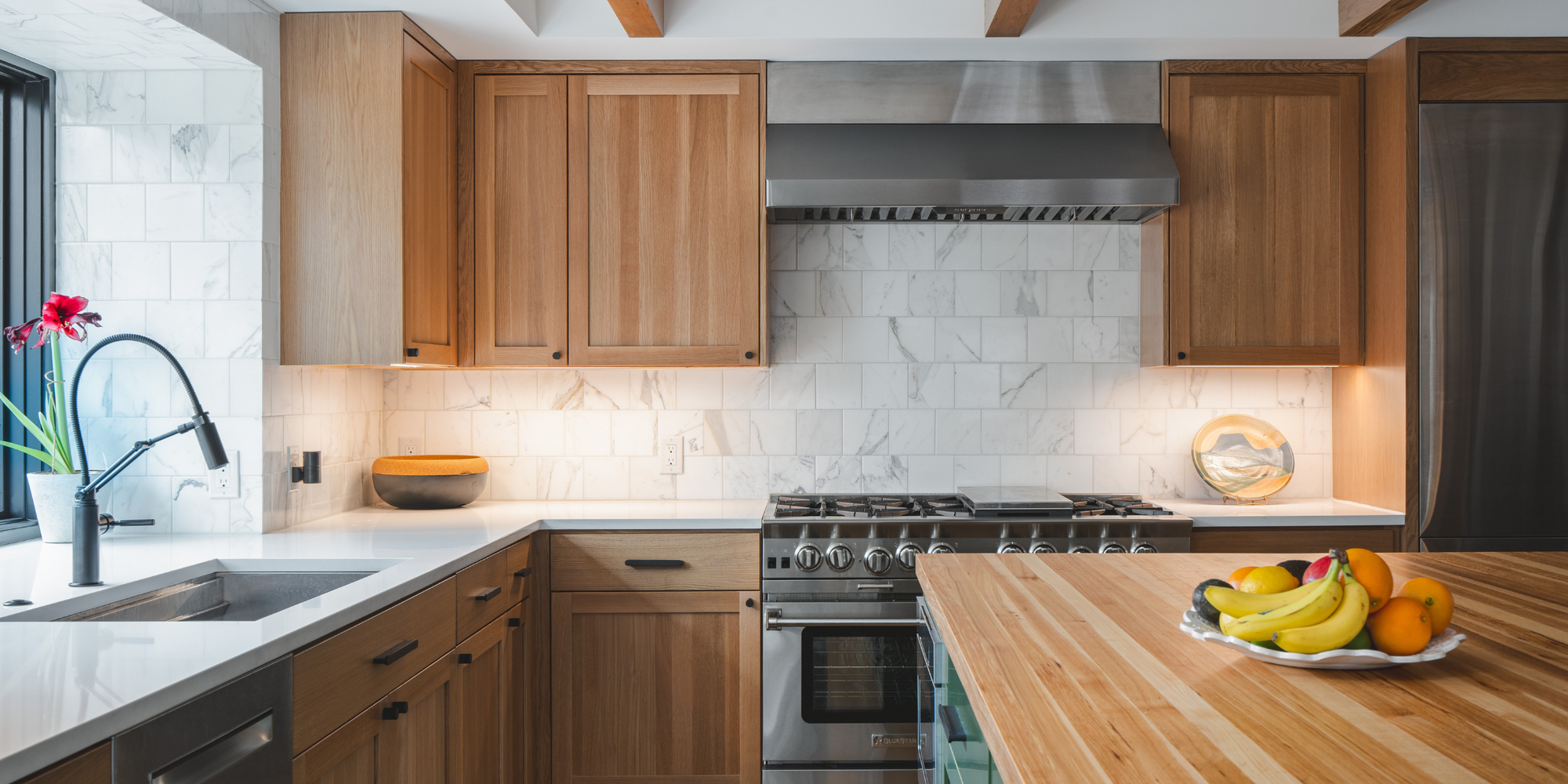 Wood & White Marble Kitchen